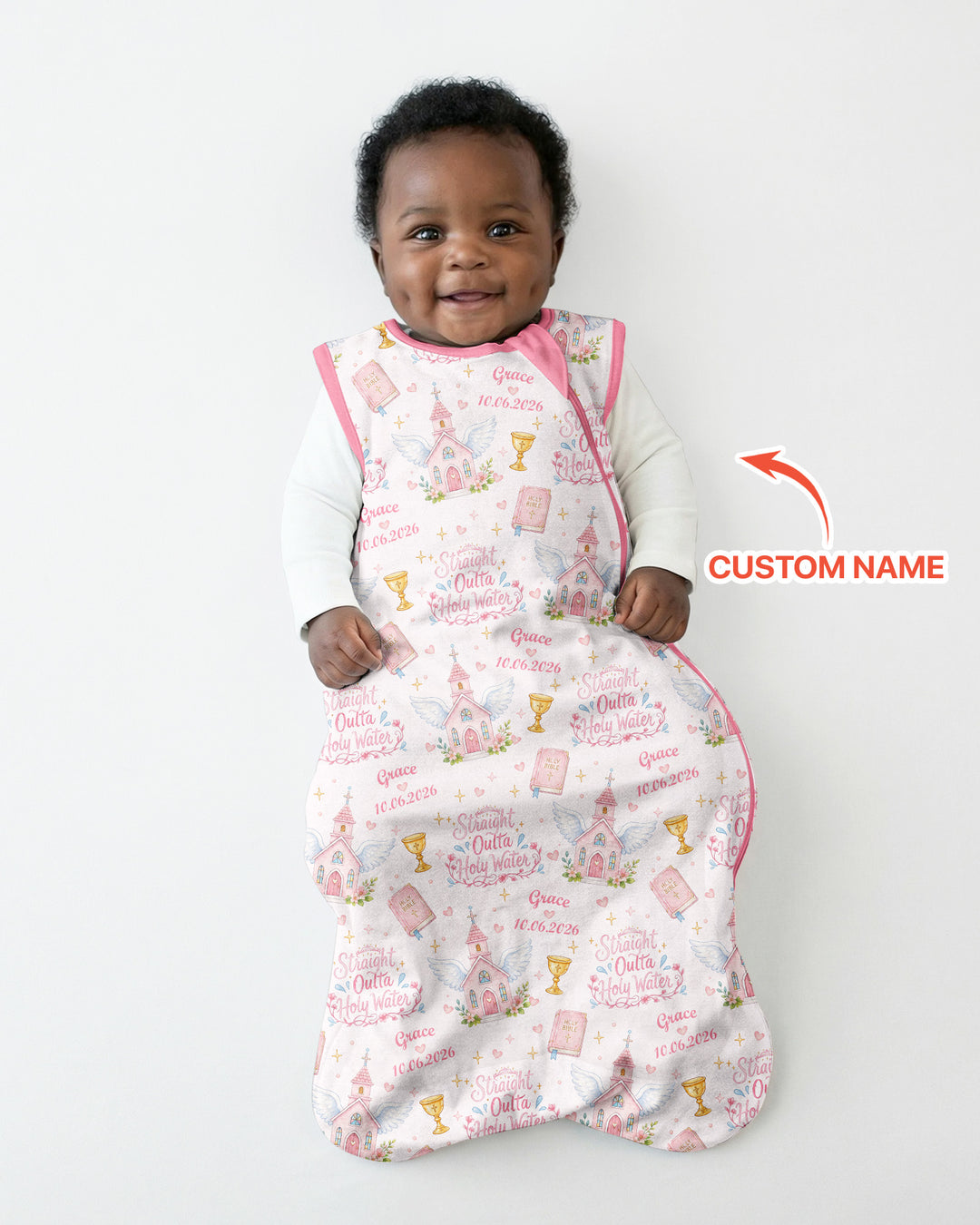 Custom Name Baptism Christening Straight Outta Holy Water Bamboo Sleep Bag