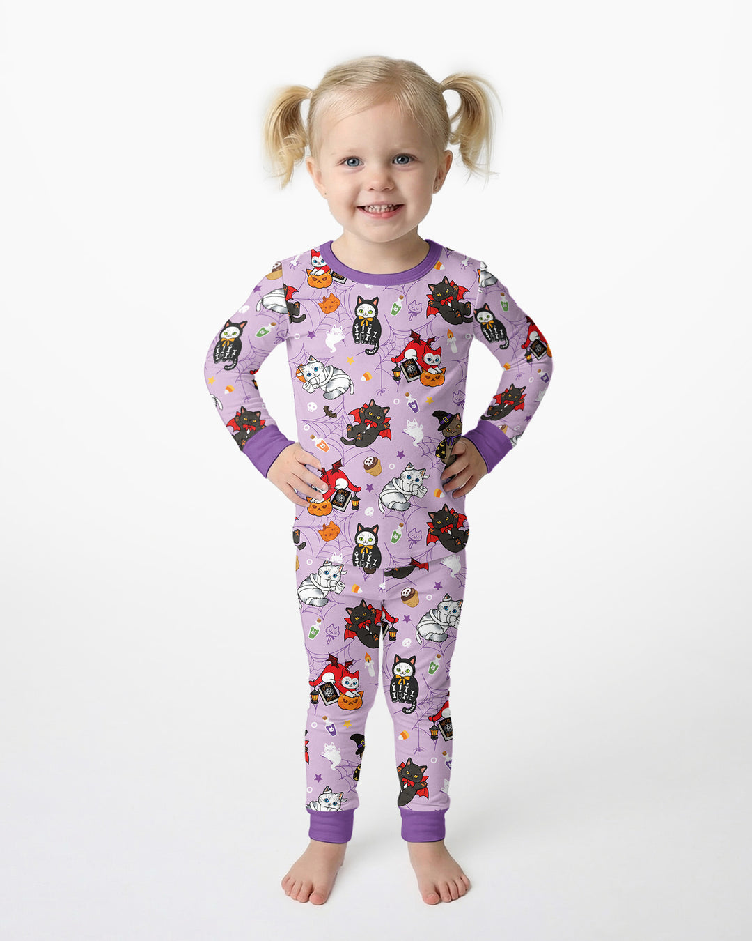 Spooky Kittie Bamboo Two Piece Long Sleeve Pajama Set