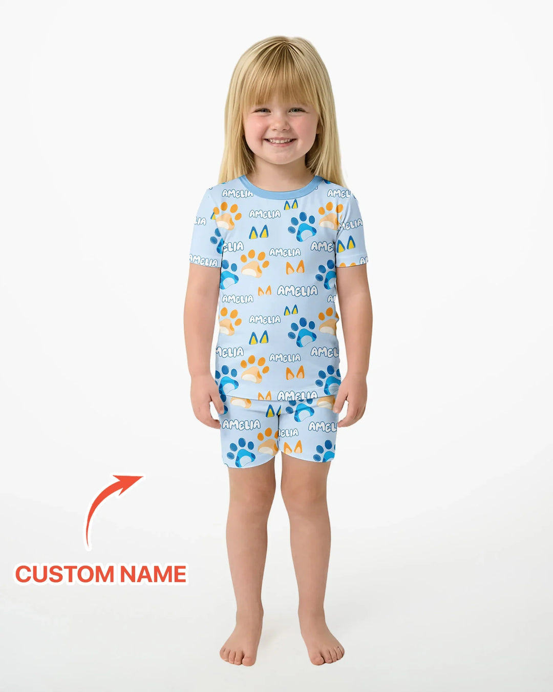 Custom Name Favourite Blue Dog Family Matching Bamboo Two Piece Short Sleeve Shorts Pajama Set