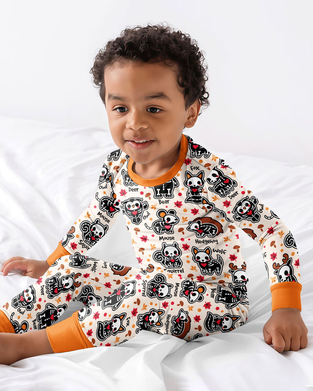 Autumn Charm Skeleton Cute Pet Bamboo Two Piece Long Sleeve Pajama Set