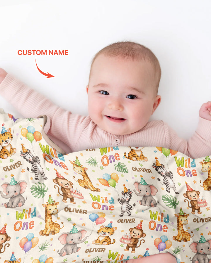 Custom Name 1st Birthday Wild One Bamboo Blanket