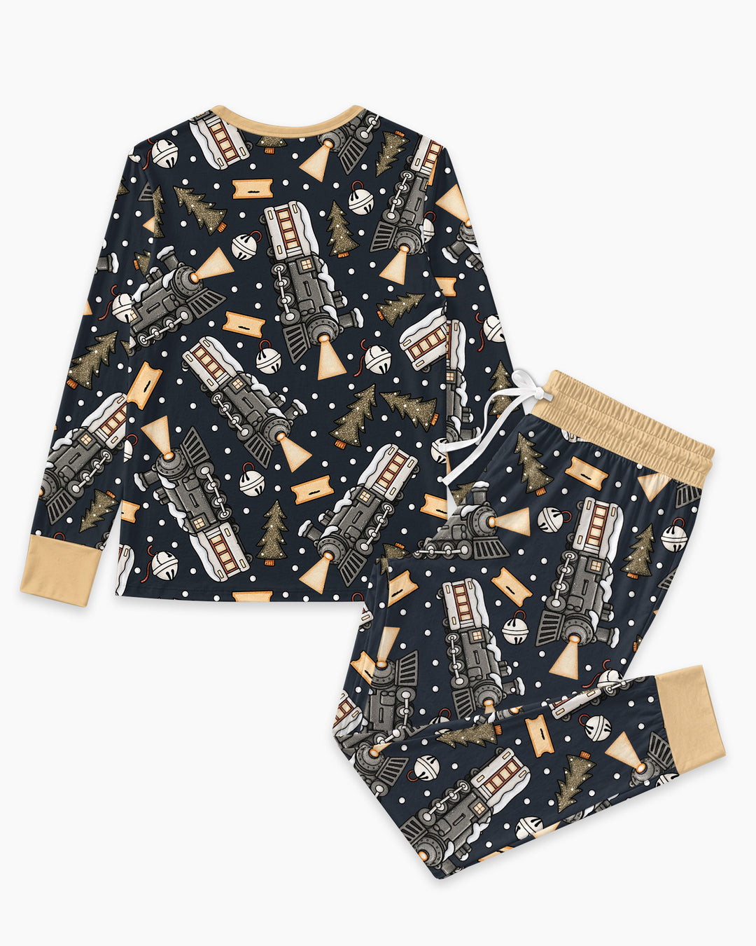 Custom Name Believe Kid Train Bamboo Women Pajama Set