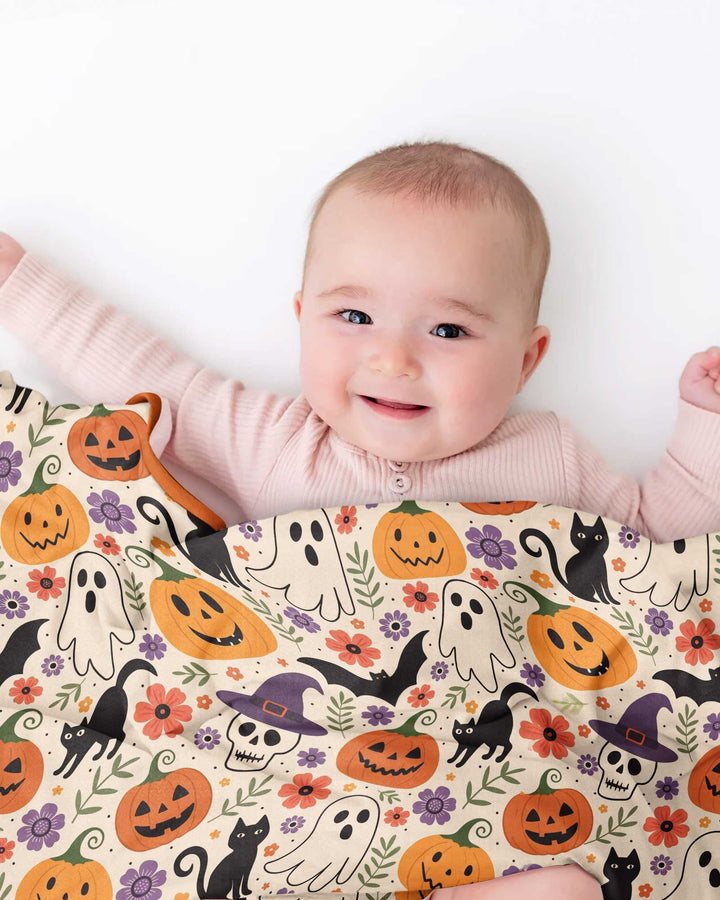 Spooky Halloween Floral Delight Bamboo Blanket