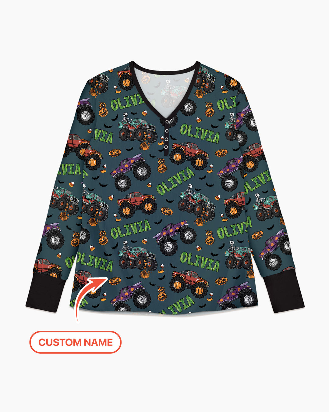 Custom Name Haunted Monster Trucks  Bamboo Women Pajama Set