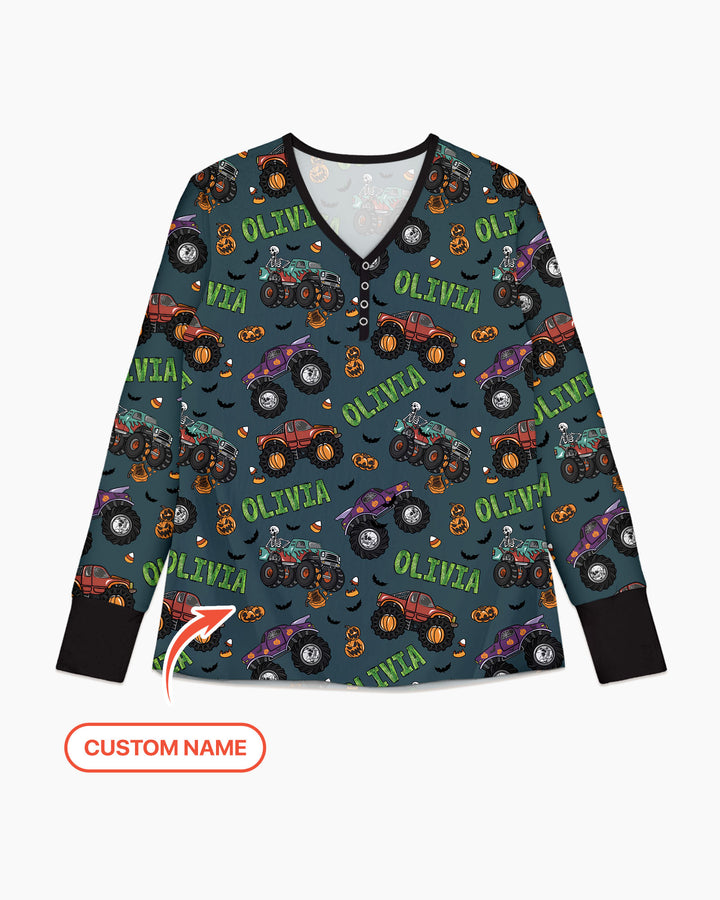 Custom Name Haunted Monster Trucks  Bamboo Women Pajama Set