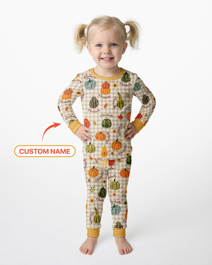 Pumpkin Patch Custom Name Bamboo Two Piece Long Sleeve Pajama Set