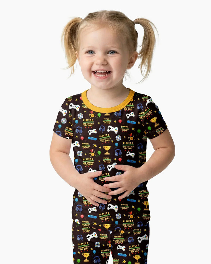 Leveled Up Daddy & Me Matching Bamboo Two Piece Short Sleeve Shorts Pajama Set