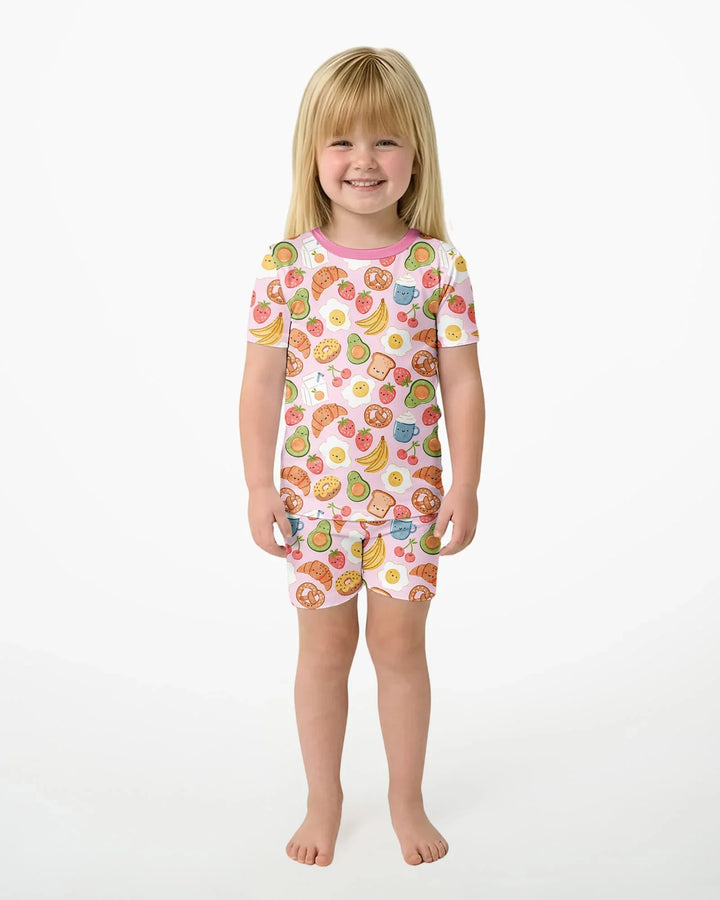 Breakfast Buddies Family Matching Bamboo Two Piece Short Sleeve Shorts Pajama Set