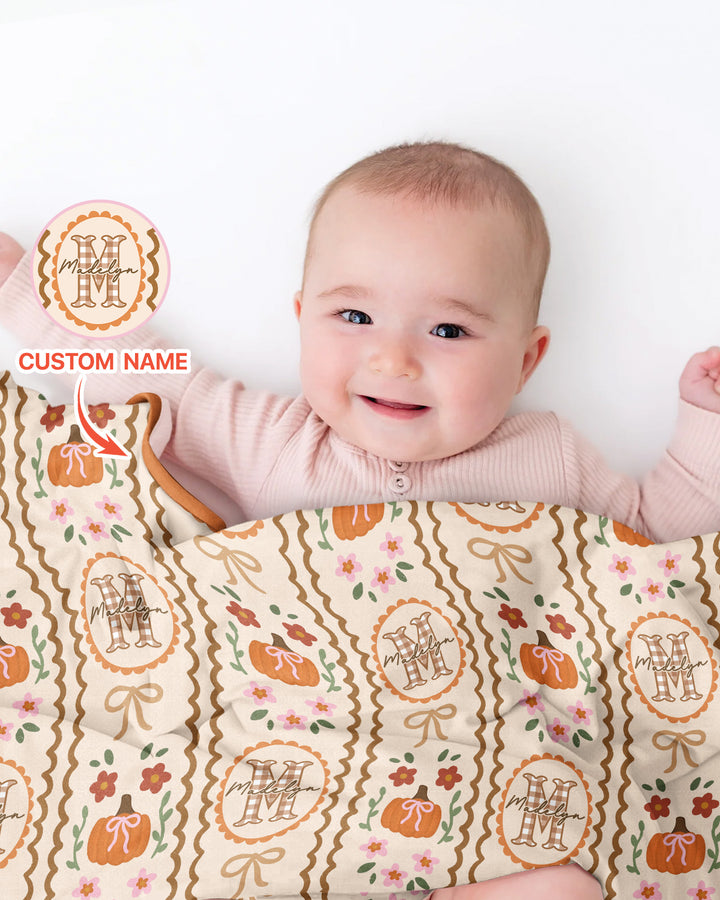 Custom Name Pumpkin Cottage Bamboo Blanket