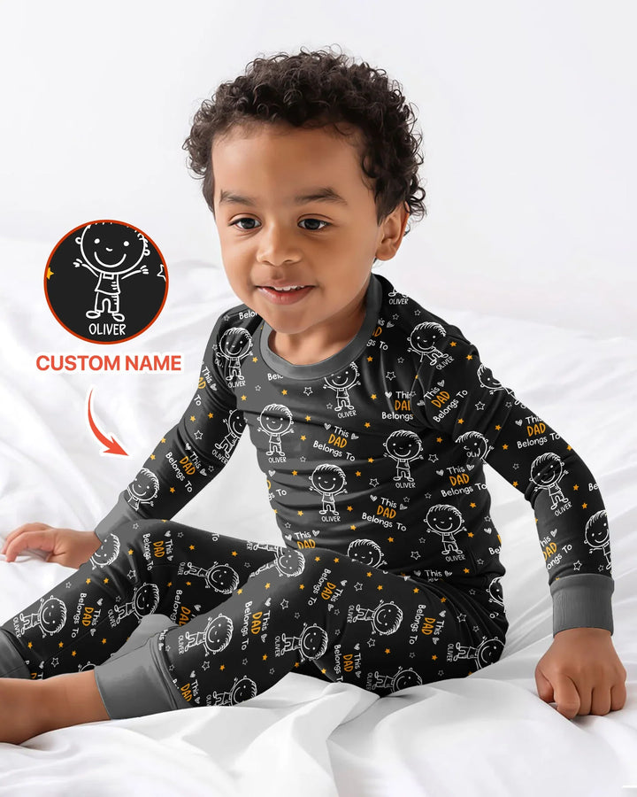 Custom Name This Dad Belongs To Doodle Bamboo Two Piece Long Sleeve Pajama Set
