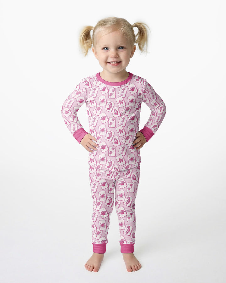 Coastal Mahjong Tiles Bamboo Two Piece Long Sleeve Pajama Set