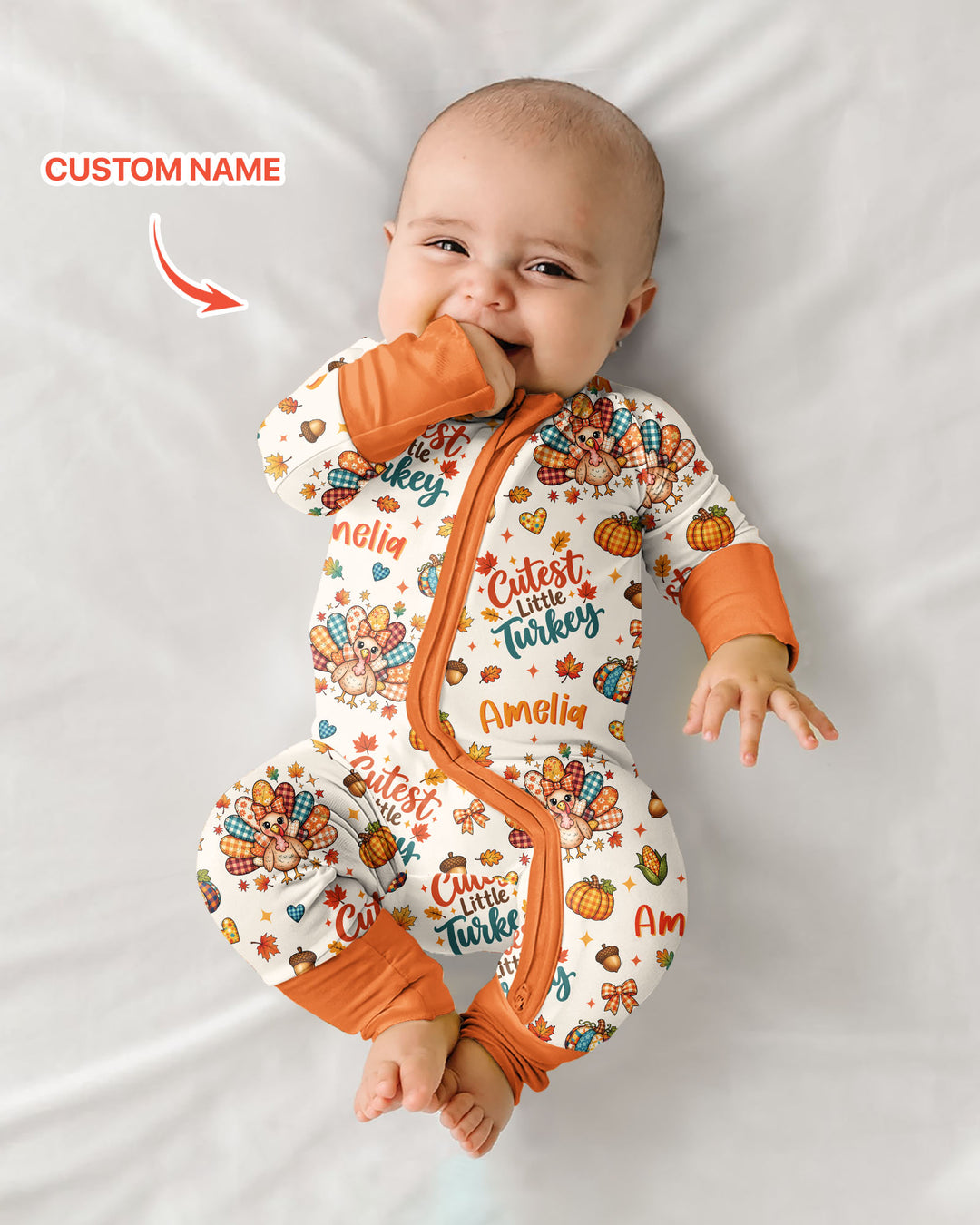 Custom Name Cutest Little Turkey Bamboo Convertible Zippy