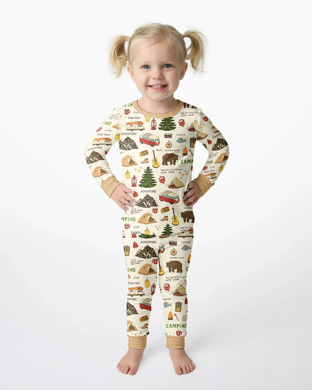 Outdoor Camping Adventure Family Matching Bamboo Two Piece Long Sleeve Pajama Set
