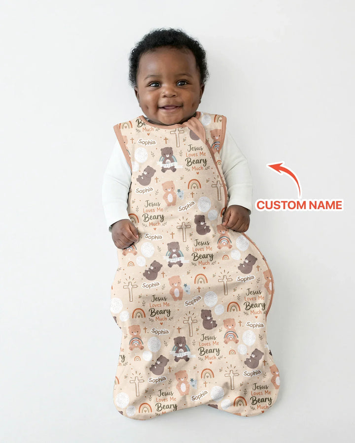 Custom Name Jesus Loves Me Beary Much Bamboo Sleep Bag