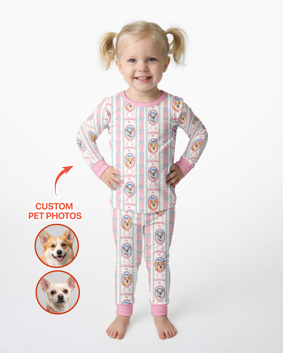 Custom Coquette Pet Photo Little Protector Bamboo Two Piece Long Sleeve Pajama Set