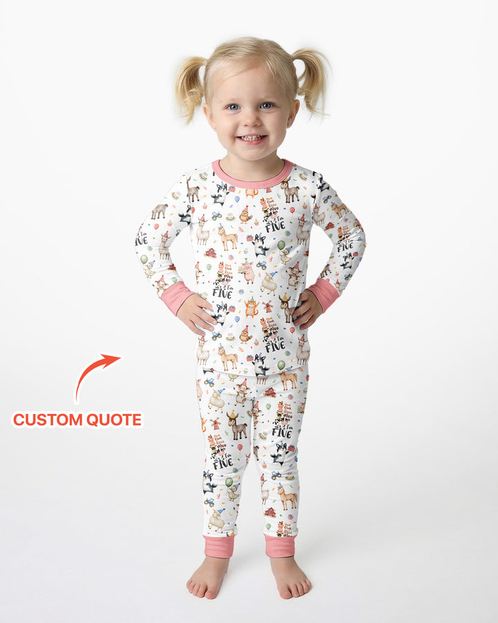 Custom Birthday Barnyard Bash Family Party Bamboo Two Piece Long Sleeve Pajama Set