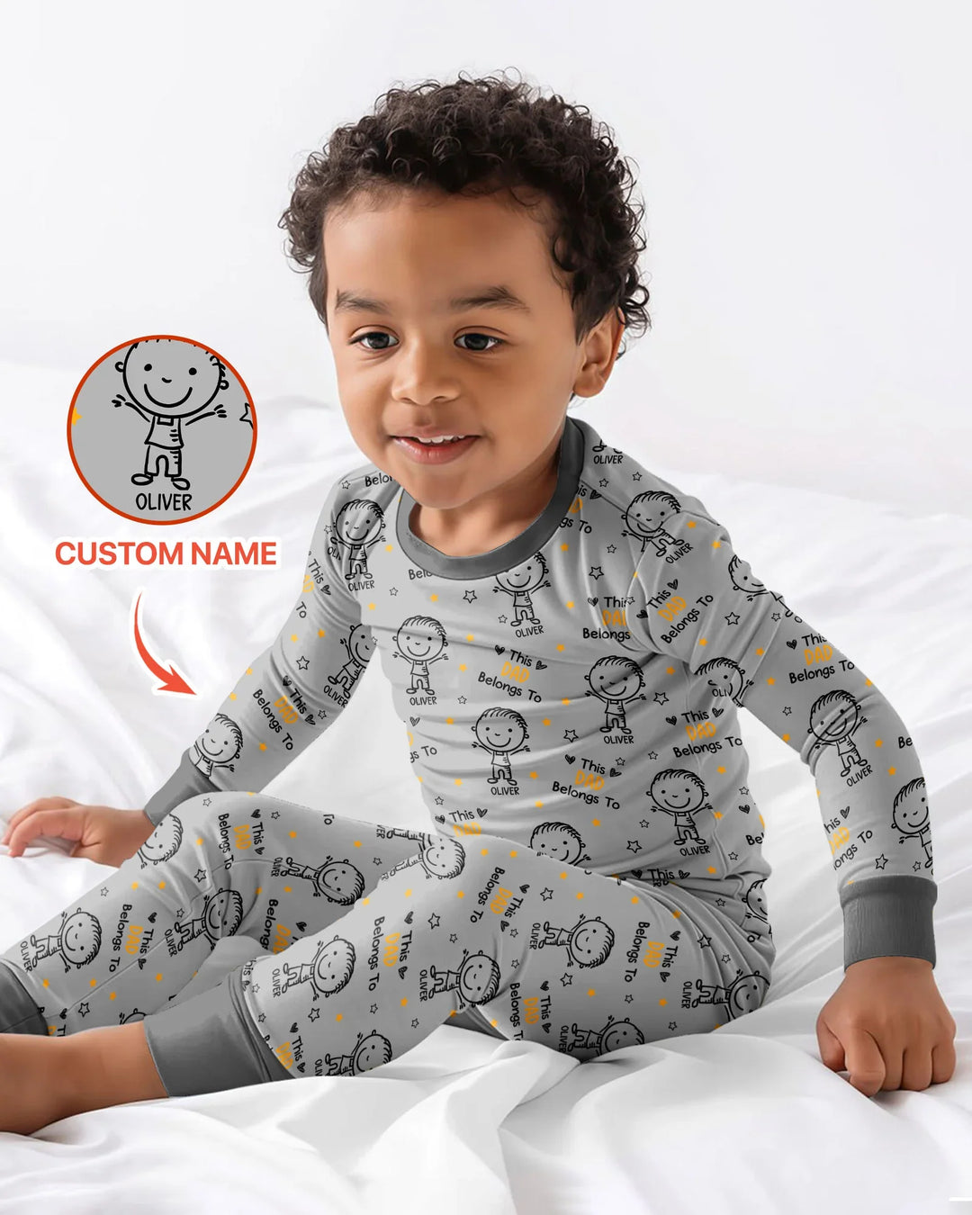 Custom Name This Dad Belongs To Doodle Bamboo Two Piece Long Sleeve Pajama Set