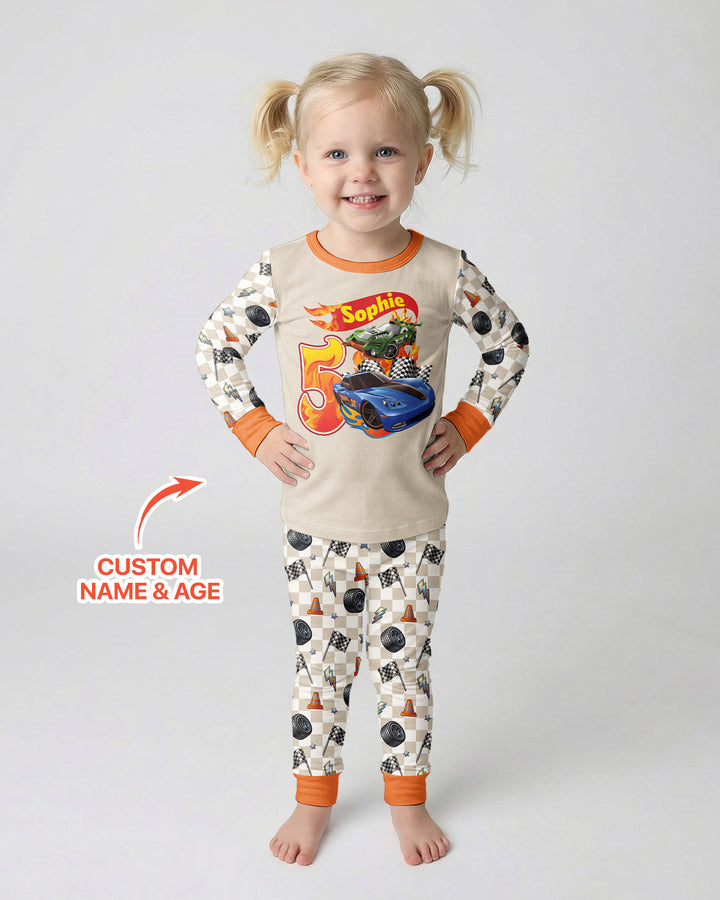 Custom Race Car Bamboo Two Piece Long Sleeve Pajama Set