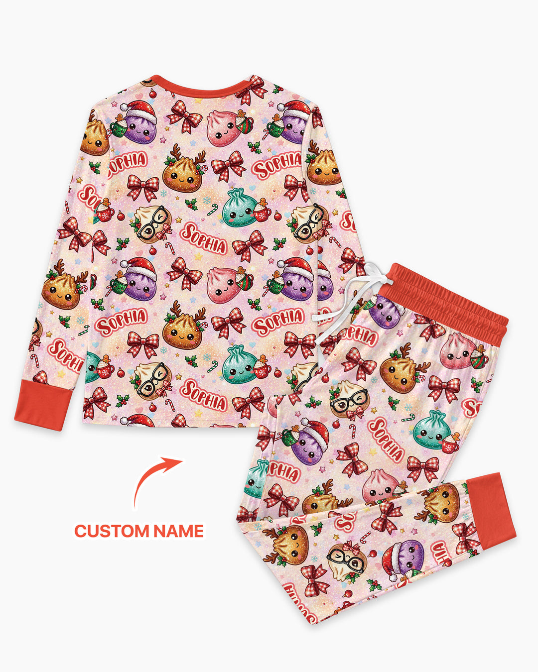 Custom Name Merry Christmas Dumpling Bamboo Women Pajama Set