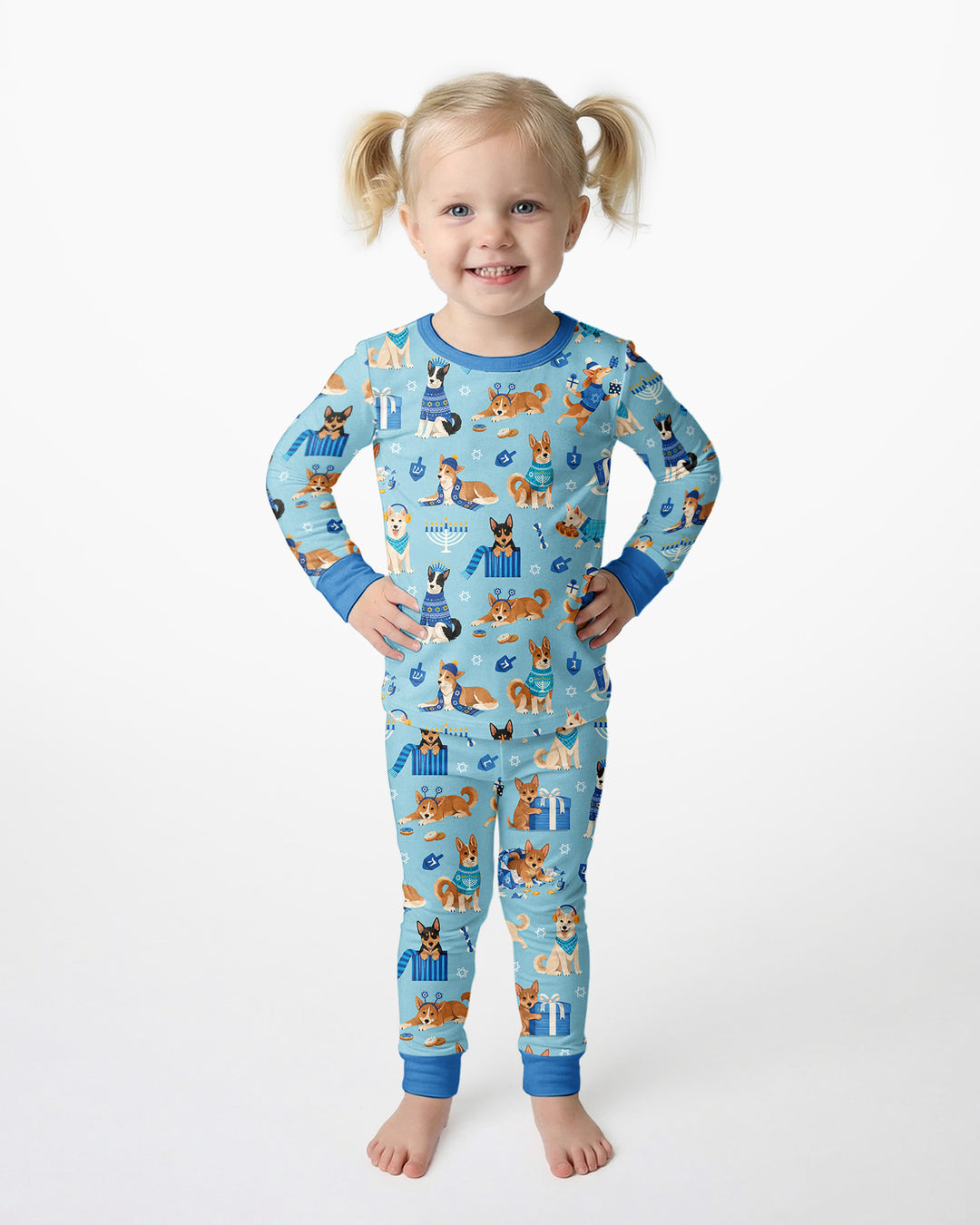 Hannukkah Protected by A Canaan Dog Bamboo Two Piece Long Sleeve Pajama Set