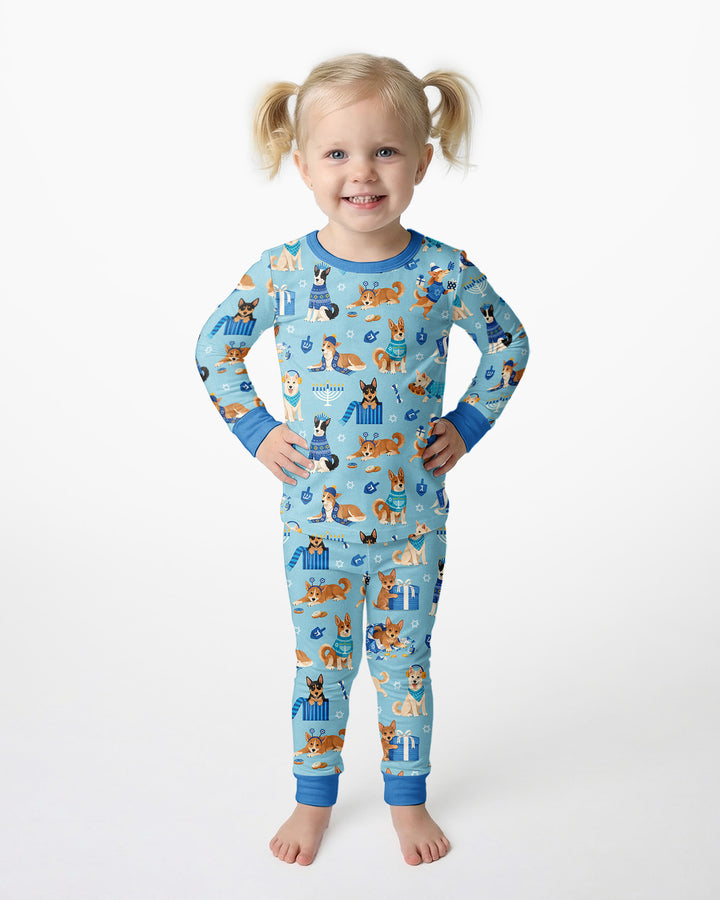 Hannukkah Protected by A Canaan Dog Bamboo Two Piece Long Sleeve Pajama Set