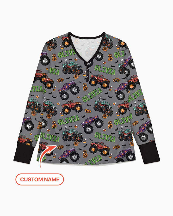 Custom Name Haunted Monster Trucks  Bamboo Women Pajama Set