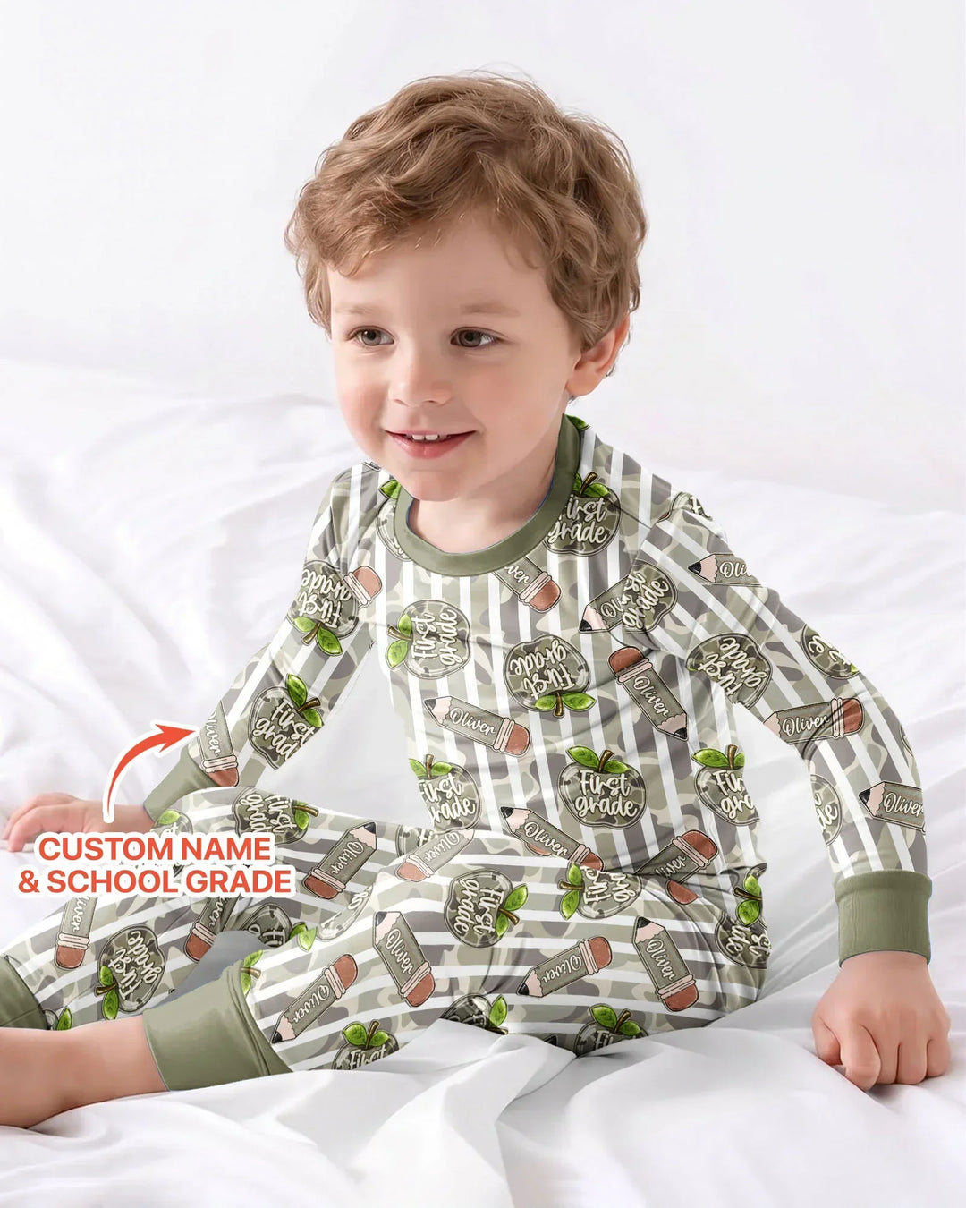 Custom Name Camo Apple Days Bamboo Two Piece Long Sleeve Pajama Set