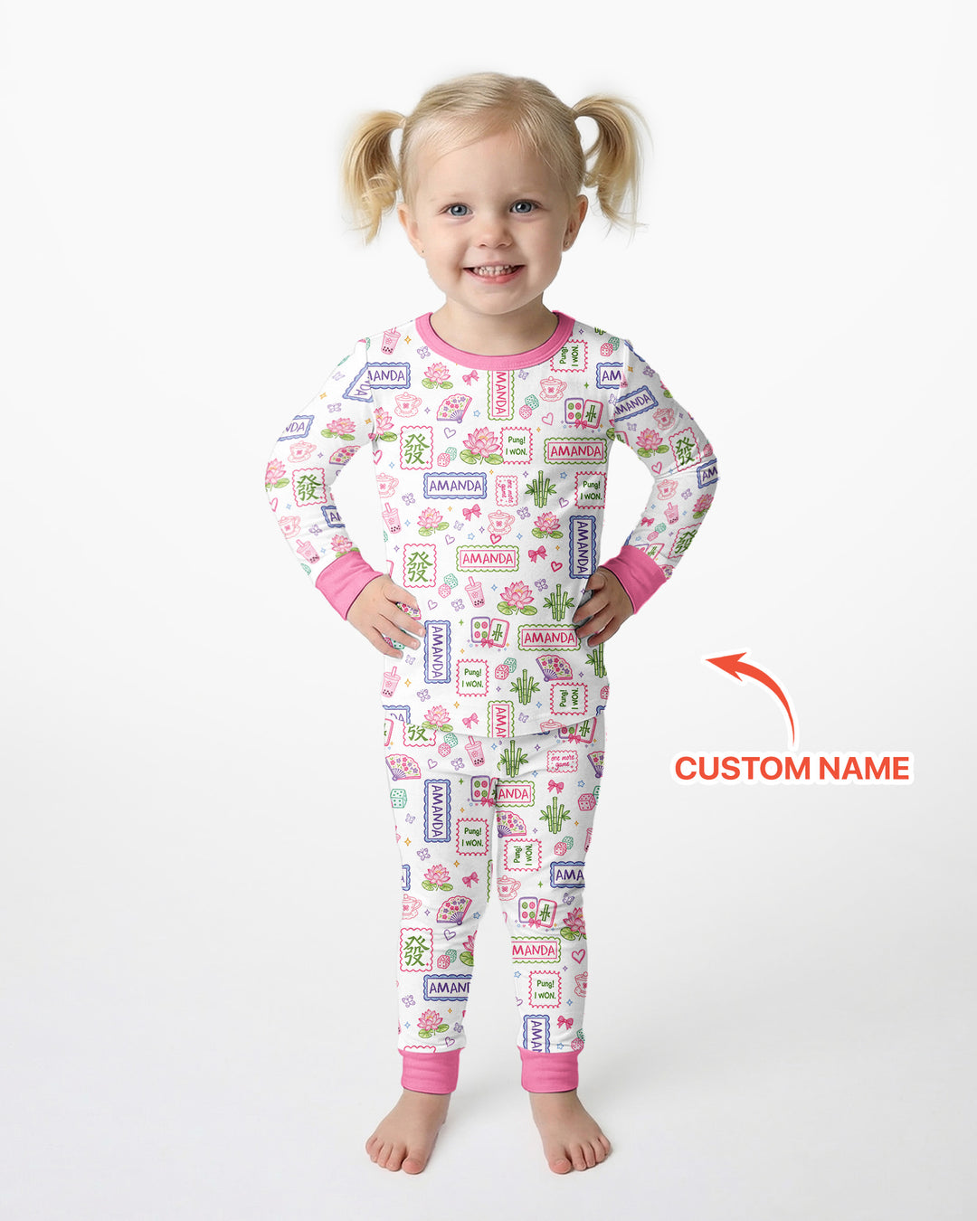 Personalized Preppy Mahjong  Bamboo Two Piece Long Sleeve Pajama Set