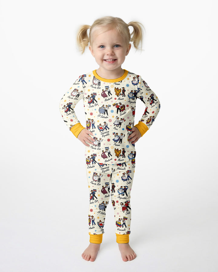 Hispanic Traditional Folkloric Dress Bamboo Two Piece Long Sleeve Pajama Set