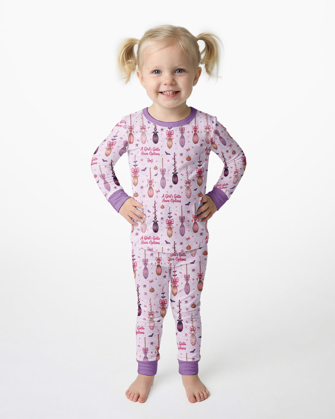 A Girl's Gotta Have Options Witch Brooms Bamboo Two Piece Long Sleeve Pajama Set