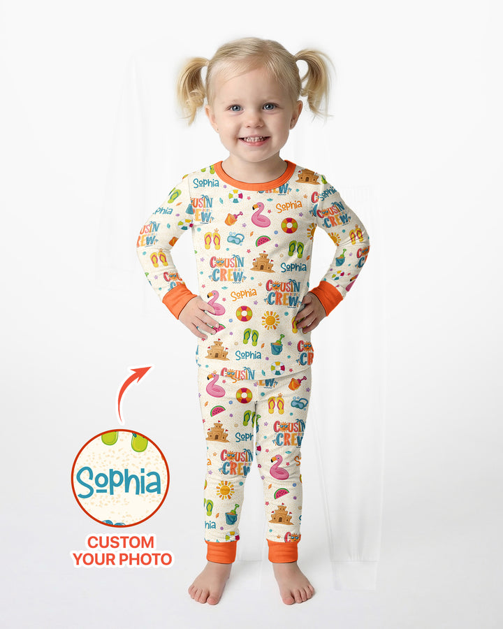 Custom Name Summer 2026 Cousin Crew Bamboo Two Piece Long Sleeve Pajama Set