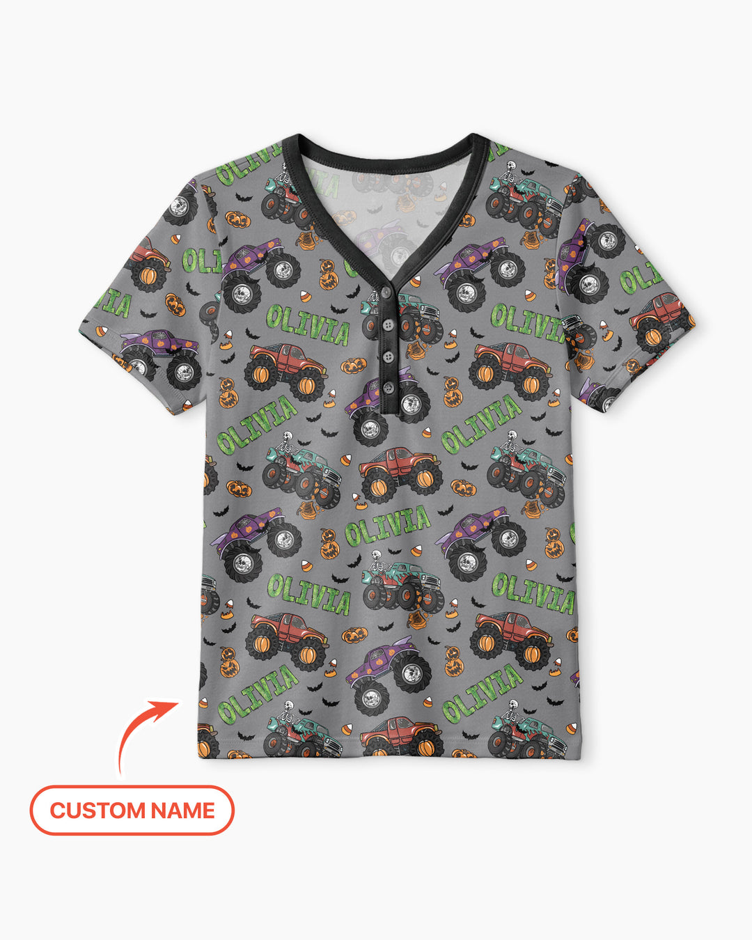 Custom Name Haunted Monster Trucks  Bamboo Women Short Sleeve Short Pajama Set