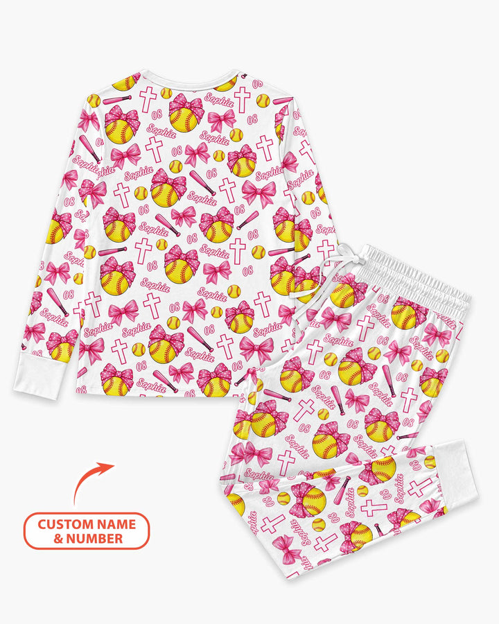 Custom Name Softball Cuties Bamboo Women Pajama Set