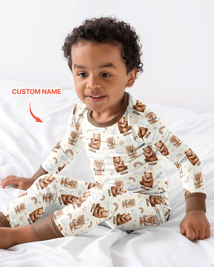 Custom Name Blessed By God Spoiled By Grandma Bamboo Two Piece Long Sleeve Pajama Set