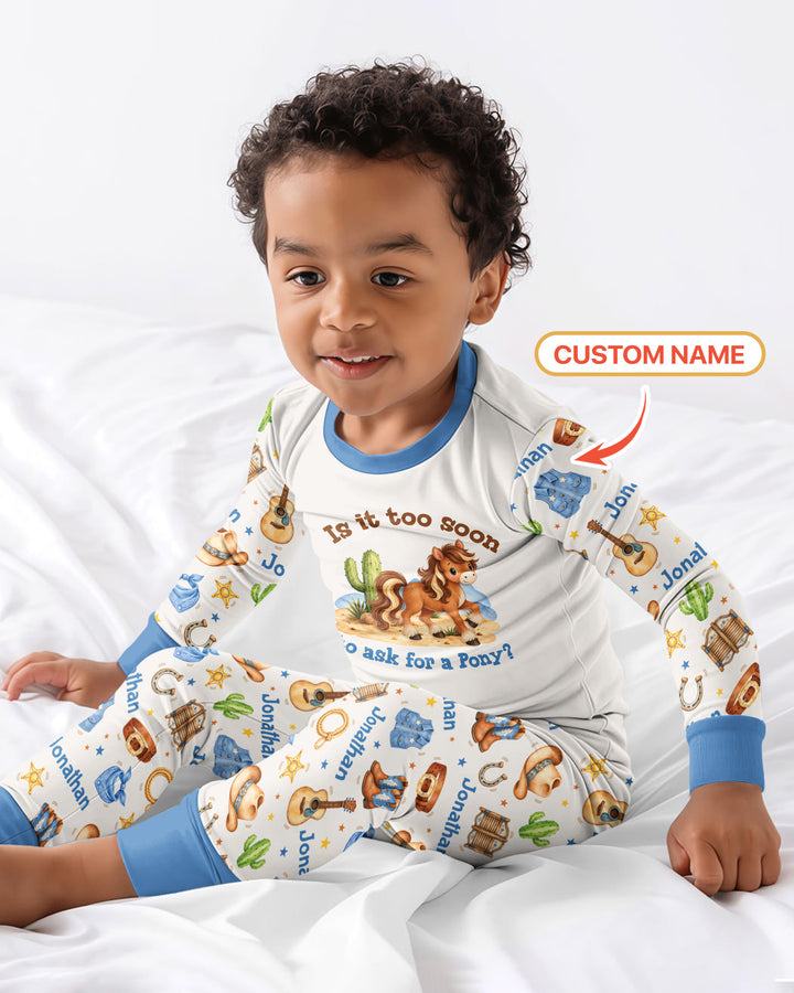Is It Too Soon To Ask For A Pony Custom Name Bamboo Two Piece Long Sleeve Pajama Set