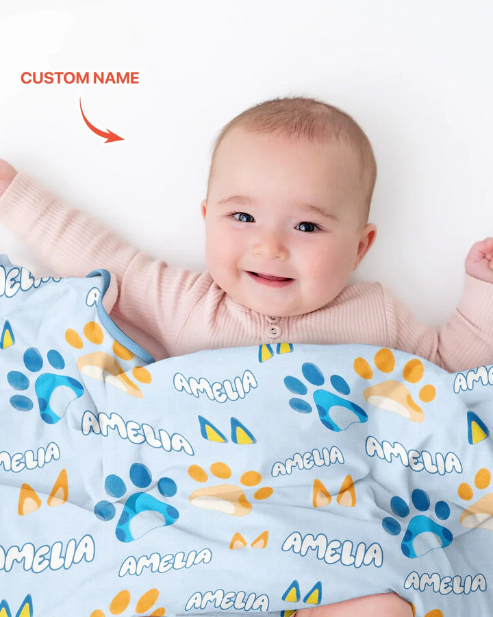 Custom Name Favourite Blue Dog Family Matching Bamboo Blanket