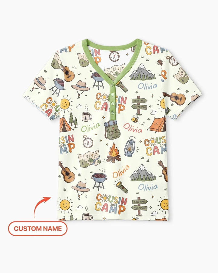 Custom Name Cousin Camp 2026 Bamboo Women Short Sleeve Short Pajama Set