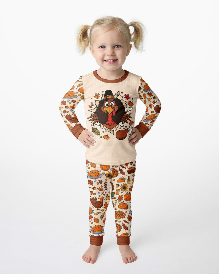 Funny Turkey on Thanksgiving Bamboo Two Piece Long Sleeve Pajama Set