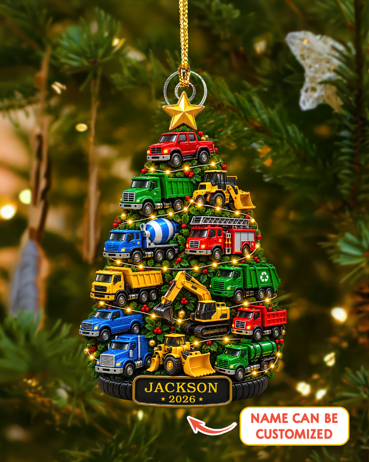Christmas Construction Vehicles - Personalized Acrylic Ornament