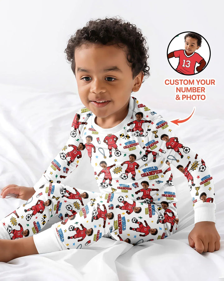 Custom Photo World Champion 2026 Family Matching Bamboo Two Piece Long Sleeve Pajama Set