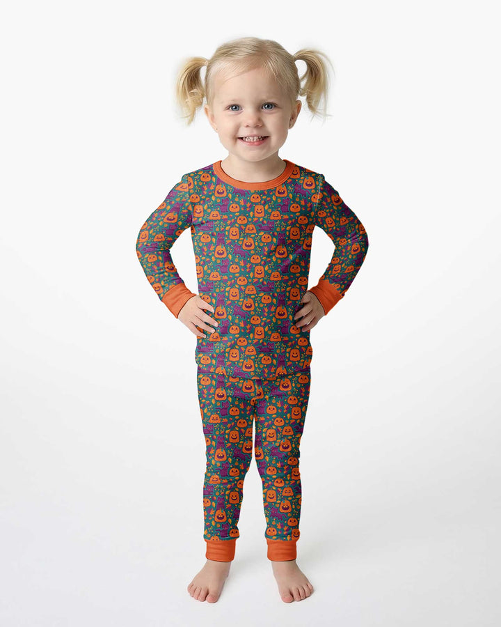 Cats and Pumpkins Bamboo Two Piece Long Sleeve Pajama Set