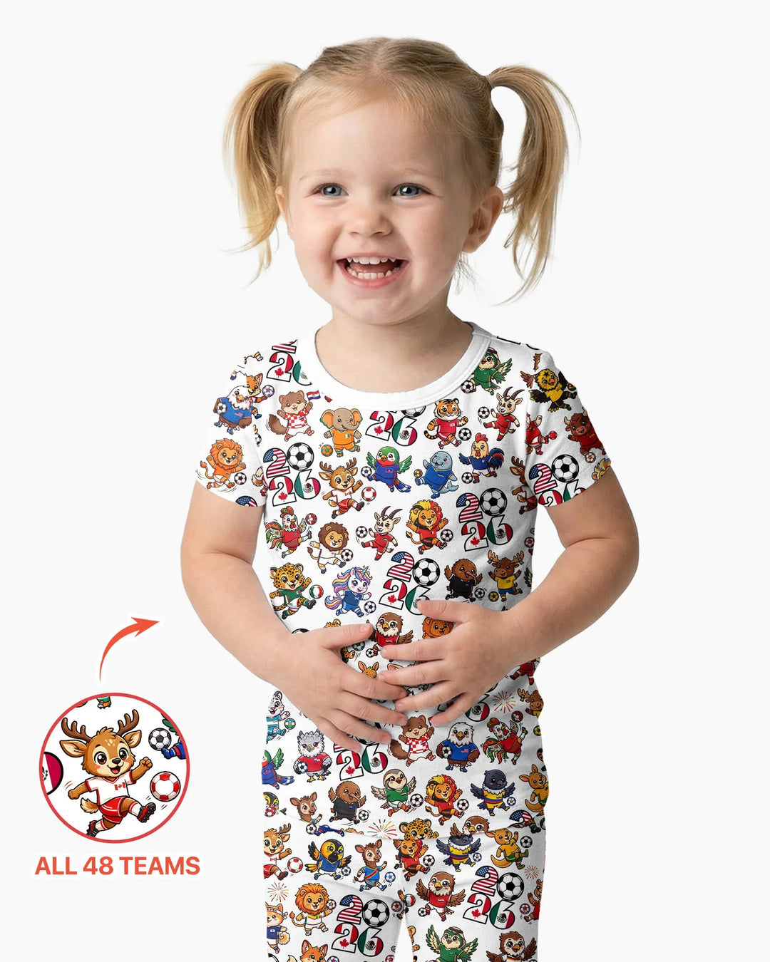 Kawaii Animals Soccer Tour 2026 Family Matching Bamboo Two Piece Short Sleeve Pajama Set