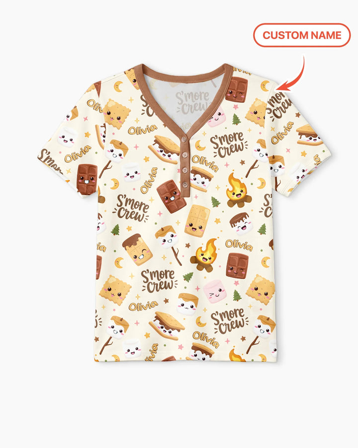Custom Name Kawaii S'more Crew Family Matching Bamboo Women Short Sleeve Short Pajama Set