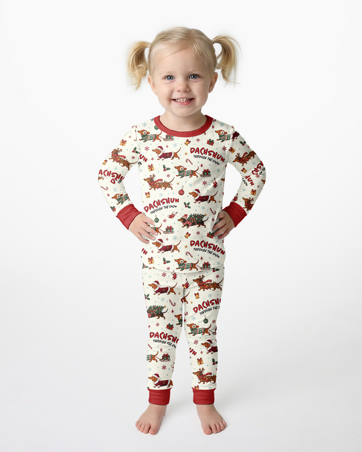 Dachshund Through The Snow Bamboo Two Piece Long Sleeve Pajama Set