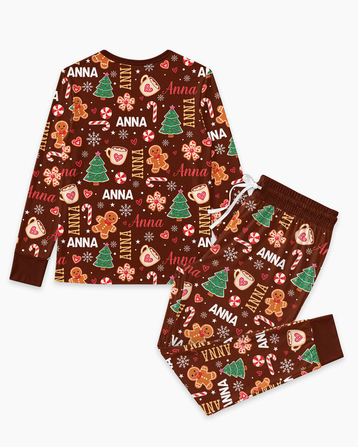 Custom Name Christmas Crew Family Matching Bamboo Women Pajama Set