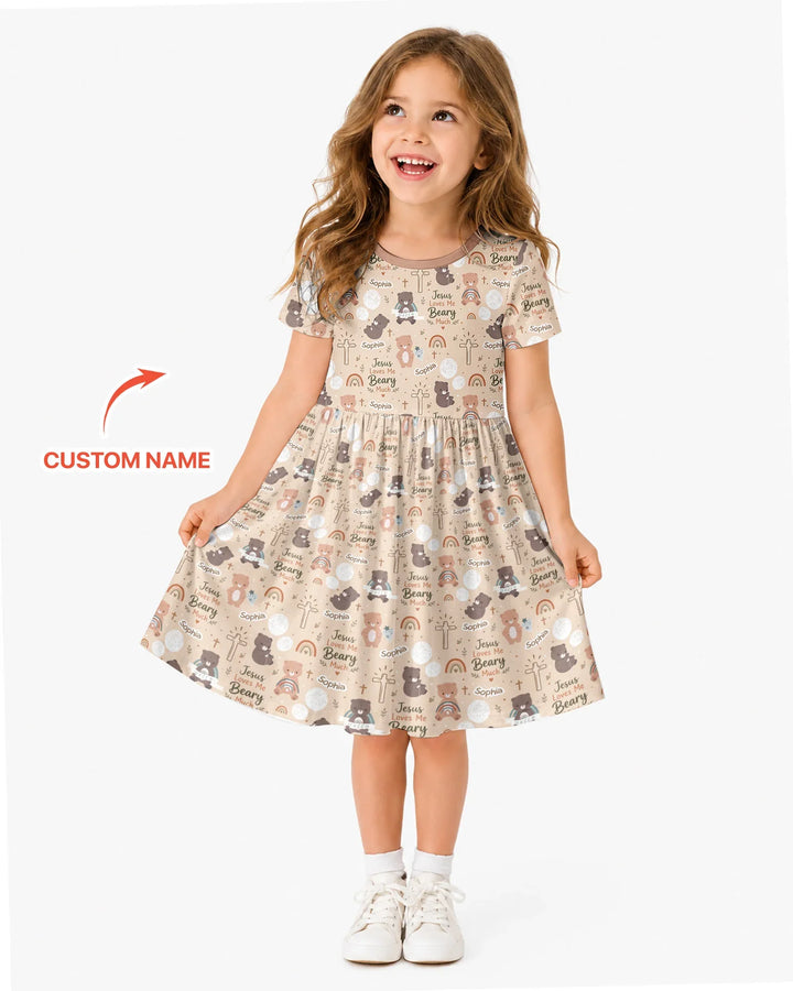 Custom Name Jesus Loves Me Beary Much Bamboo Twirl Dress