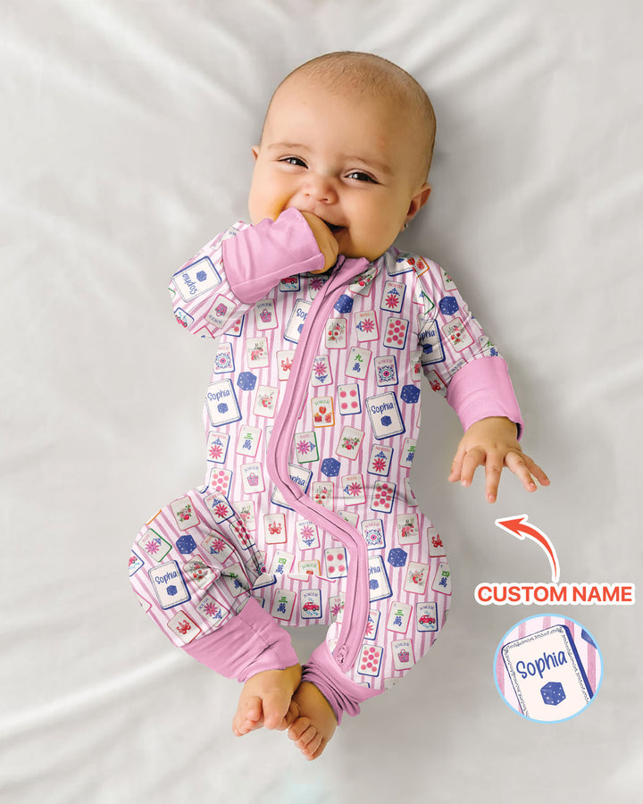Coastal Mahjong Custom Name Mommy & Me Matching Bamboo Convertible Zippy