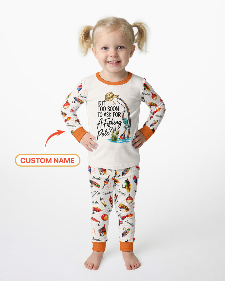 Custom Name Is It Too Soon to Ask for a Fishing Pole Bamboo Two Piece Long Sleeve Pajama Set