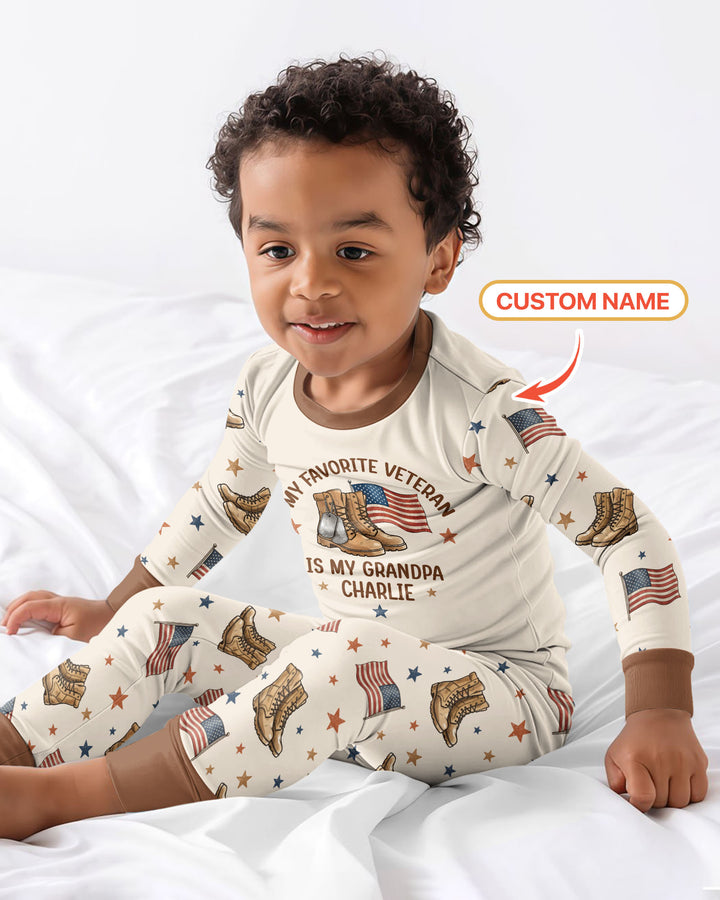 My Favorite Veteran Is My Grandpa Bamboo Two Piece Long Sleeve Pajama Set