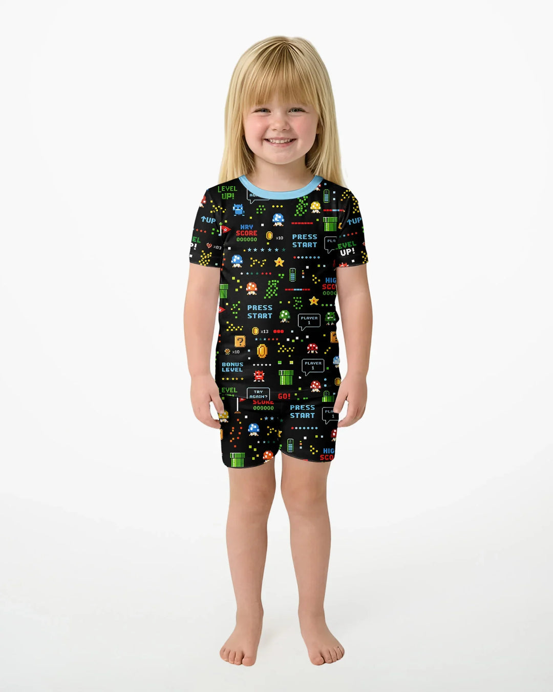 Pixel Game Lover Matching Bamboo Two Piece Short Sleeve Shorts Pajama Set
